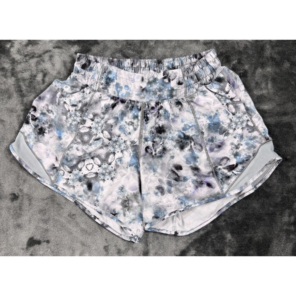Lululemon Womens Size 4 Tall Floral Running Shorts Blue Gray Purple Lined